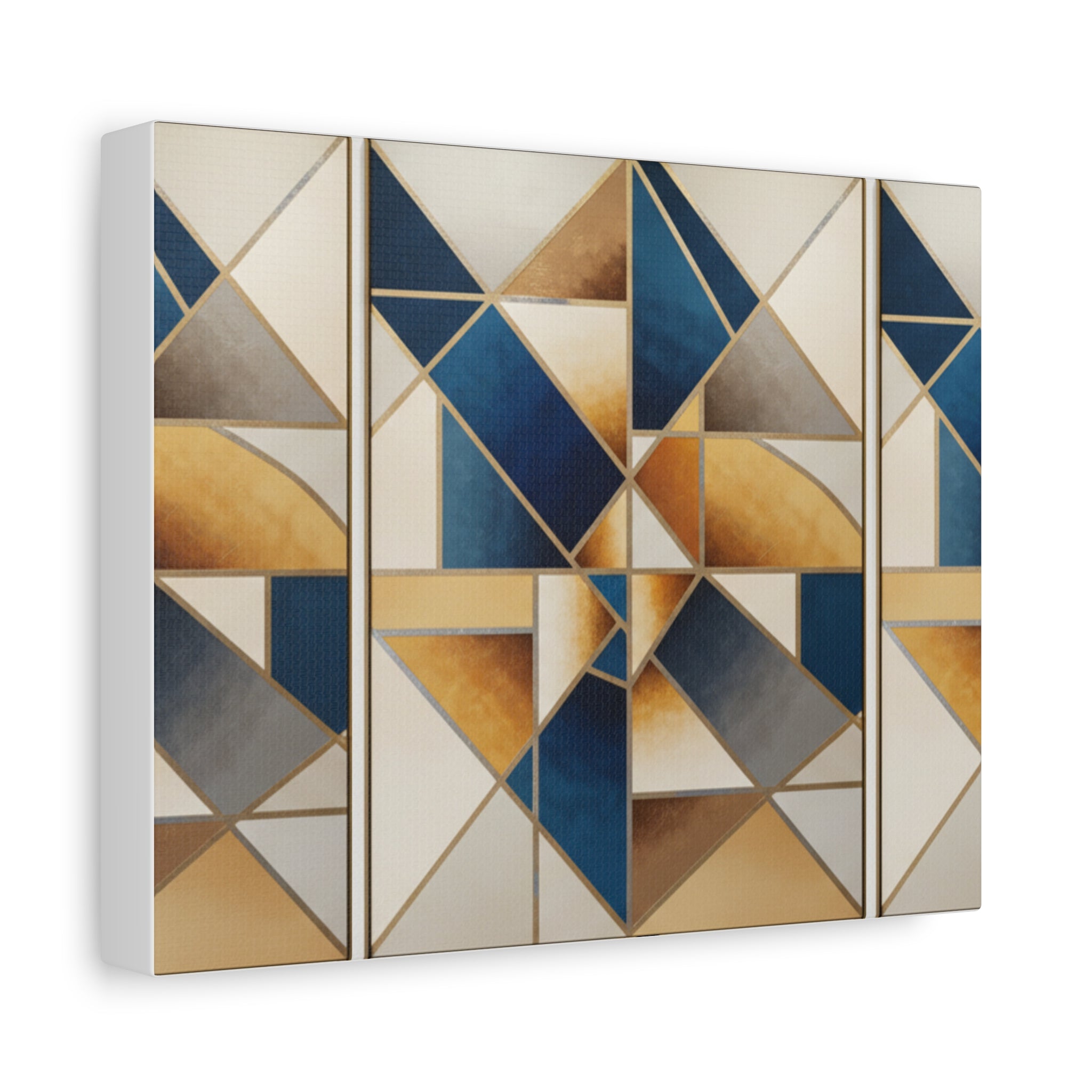 Geometric Blue & Gold Abstract Matte Canvas Art — Stretched Wall Decor