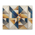 Geometric Blue & Gold Abstract Matte Canvas Art — Stretched Wall Decor